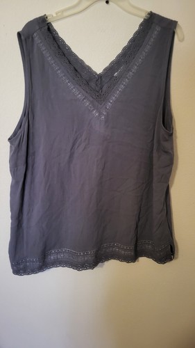 Cato Gray Crinkle Cami 18 20 W Lace Accent Sparkle Neck Butterfly Sleeveless 30L - Picture 20 of 23