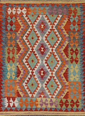 Colorful Kilim Rugs Rectangle Flatweave Pile Wool Kelim Carpets 3x5 ft