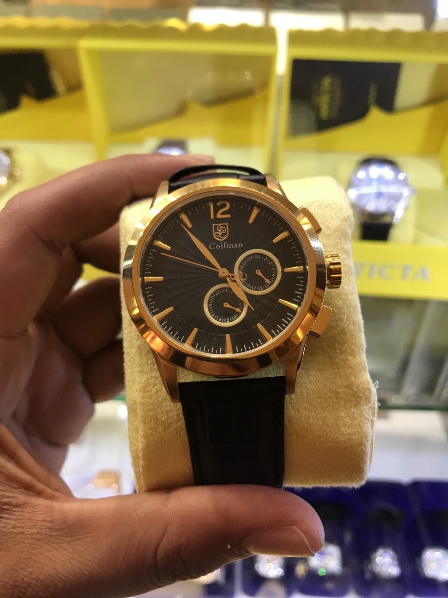 Invicta SC0263 S. Coifman Multi-Function Black Leather Mens Watch