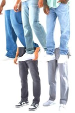 Men Relaxed Fit Rigid Flare Antique Blue Black Jeans washed denim Pant Trousers