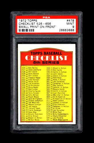 1972 Checklist 526-656 [Large Print on Front] #478