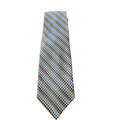 Ticknors Men's Clothier Silk Necktie Blue Gold Dot Pattern Hand Made 62''