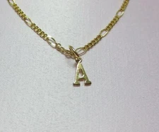 14KT  GOLD EP 15 INCH 2MM FIGARO CHILDRENS COMFORT  NECKLACE WITH YOUR INITIAL