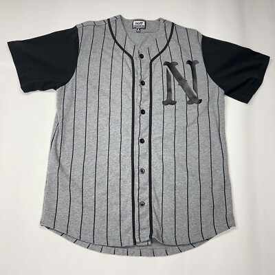 Neff Shirt Jersey Mens Medium Button Up Grey Pinstripe Baseball Reaper 02 Skate