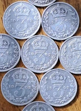 1902 Threepence 3d - King Edward VII - Great condition, 1.4g Sterling Silver 