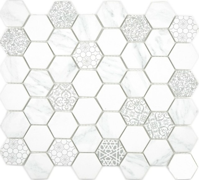 Rétro Mosaïque Hexagonal Mat Blanc Gris Mur Cuisine Wc 16-0222 I 10 Mosaikmatten Rétro Mosaïque Hexagonal Mat Blanc Gris Mur Cuisine Wc 16-0222 I 10 Mosaikmatten