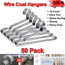 50 Pcs Wire Coat Hangers Stainless Steel Heavy Duty Metal Clothes Suit Hanger
