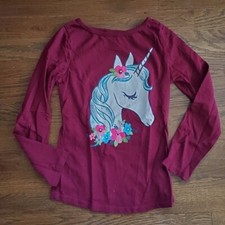 GYMBOREE OUTLET Girls 7 Raspberry Unicorn Long-sleeved Tee