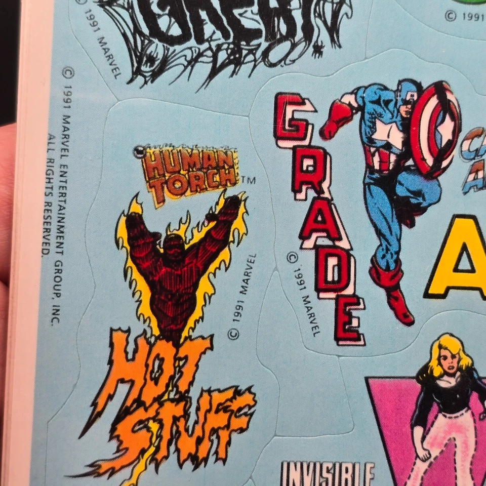 De colección 1991 Marvel Super Heroes Nuevo con Etiquetas Calcomanías Valores Sello Sin Abrir Paquete de 5 hojas Foto 3 de 4