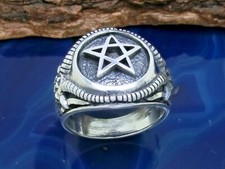 Anello Pentagramma 925 Argento Sterling Baphomet Ariete Sigillo Anello Uomo