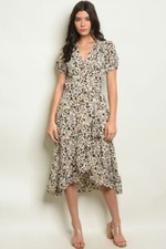 Misses Taupe Leopard Print Maxi Dress Size Small Animal Print High Low Wrap