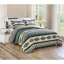 Teal Blue Beige Gray Southwest Aztec 3 pc Comforter Set Twin Full Queen King Bed