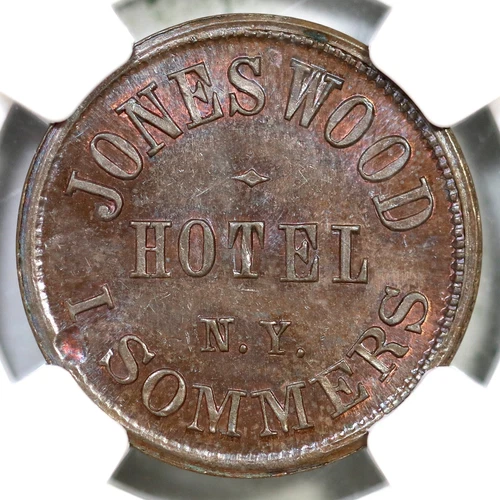 1863 F-630BR-1a NGC MS 65 BN JONES WOOD HOTEL New York NY Civil War Token