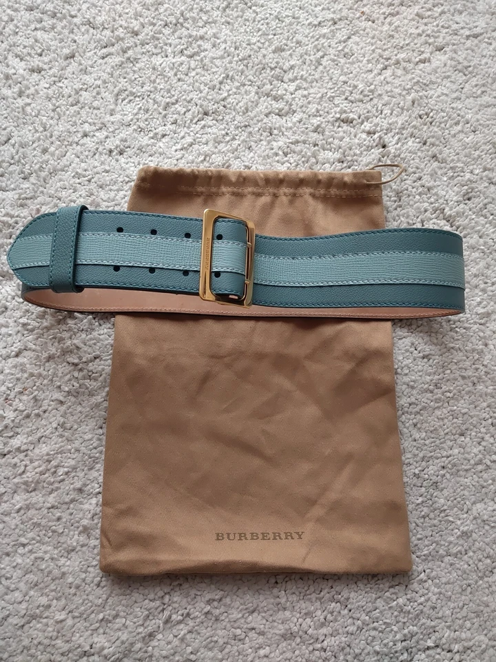 Blusa Top de Vestido de Cuero Burberry Cinturón Azul Pálido Turquesa Hebilla Dorada 36/90 Foto 4 de 4