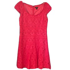 Ann Taylor Women's SZ 4 Pink Lace Lined Cap Sleeve A-Line Dress EUC