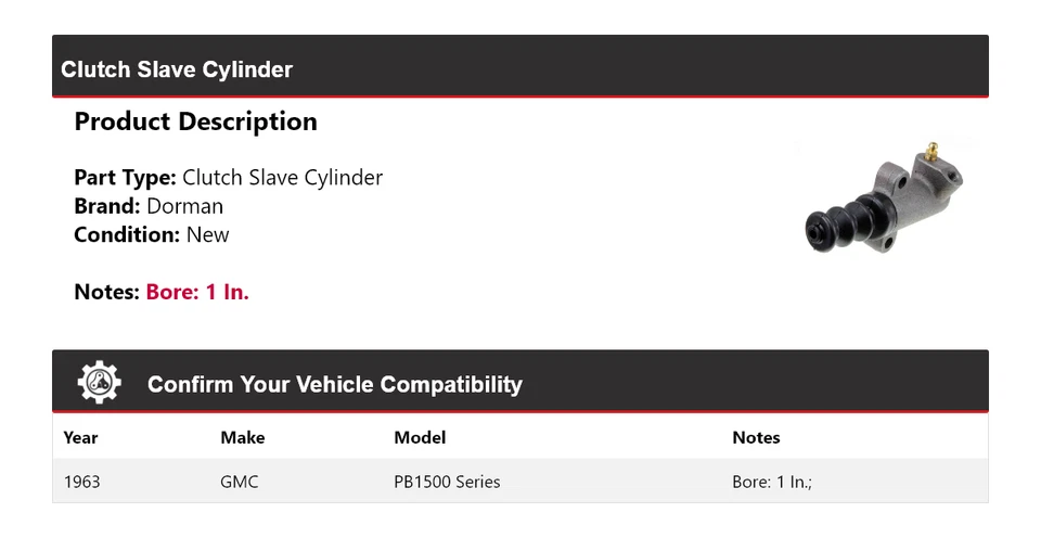 Cilindro esclavo embrague Dorman serie GMC PB1500 1963 Foto 2 de 4