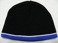 Black with Blue White Trim - Kid's Size Stocking Cap Beanie Hat