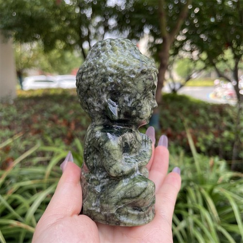 0.9LB 3.9"Natural Xiuyan Jade Baby Buddha Statue Quartz Crystal Carving Decor C5 - Picture 10 of 12