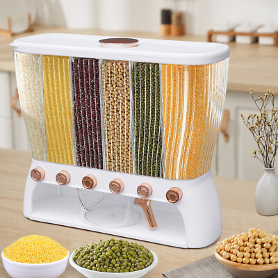 6 Grid Clear Dry Food Dispenser Kitchen Rice Bean Creal Storage Container Tank
