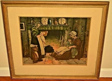 PAUL GILBERT Original Vintage Signed House Family Portrait Illustration Painting