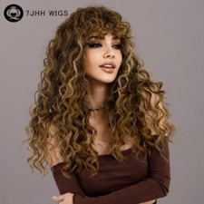 Afro Kinky Curly Wig with Bangs Synthetic Blonde Curly Wig for Black Women Hair