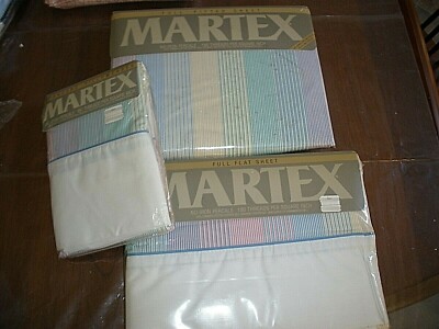 NEW Martex 4 Piece Full Bed Set 2 Pillowcases,Flat,Fitted ''Spring Stripe'' (NSH13