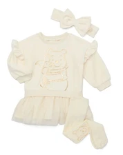 Disney Baby Pooh Bear Winnie The Pooh Outfit W/ Tights & Headband Size 6/9 Month
