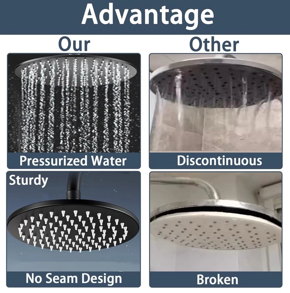Cabezal de ducha de lluvia redondo negro mate de 8 pulgadas de acero inoxidable ducha de alta presión H Foto 2 de 4