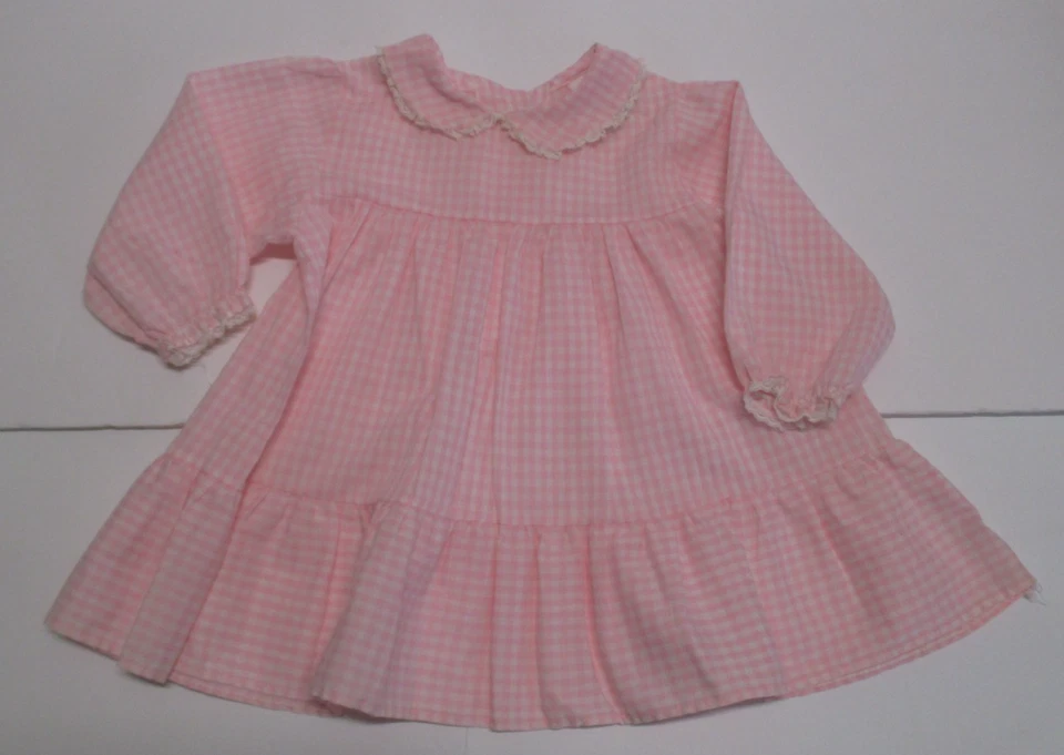 2 VESTIDO DE TERCIOPELO GRIS Y CUADROS ROSAS VINTAGE ALEXIS & BABY TOGS NIÑA BEBÉ TALLA 18 M Foto 2 de 4