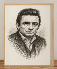 JOHNNY CASH DRAWING PRINT PORTRAIT SKETCH 8" x 10" JOHNNY CASH PRINT WALL ART