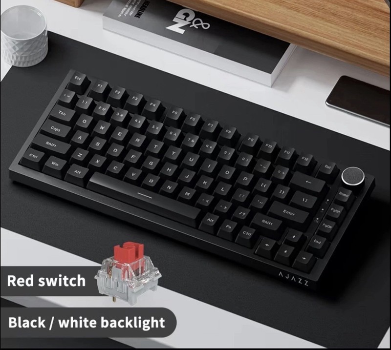 AJAZZ x NACODEX AK820 Mechanical Keyboard (Black w/White Backlit), Red Switches