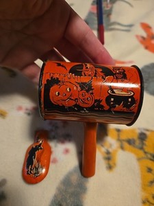 OLD Halloween tin Toy KIRCHHOF Clicker And A U.S. METAL NOISEMAKER witch JOL
