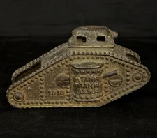 ANTIQUE A.C. WILLIAMS CAST IRON TANK BANK U.S.A. 1918.....ALL ORIGINAL