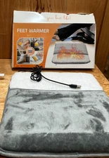 USB Heated Foot Warmer Pad Gray Plush Electric Heating Mat 11"x11"