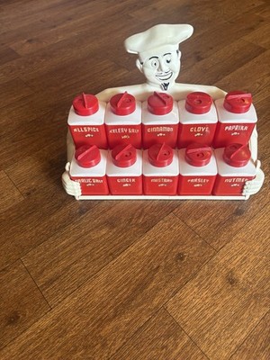 Dapol Plastics Magic chef Vintage Spice Rack Set 10 Red & White Plastic Retro