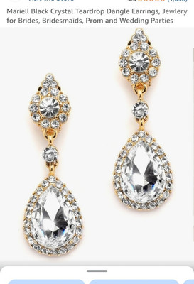 Mariell Crystal Teardrop Dangle Drop Earrings Yellow Gold Plated Butterfly