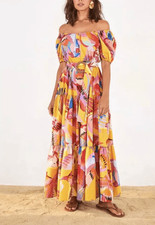 FARM RIO Neon Macaws Puff Sleeve Maxi