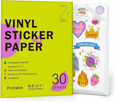 Clear Printable Vinyl Sticker Paper for Inkjet Printer, 30 Sheets 