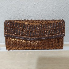K. C. Malhan Gold Shades Sequin Beaded Evening Clutch Wallet Purse Spring Bag