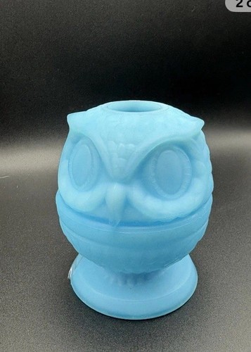 Vintage Fenton Satin Blue Two Piece Owl Fairy Lamp