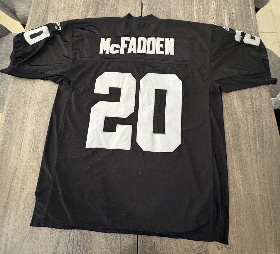 Camiseta de fútbol americano Reebok Oakland Raiders Darren McFadden #20 negra cosida para hombre 50 Foto 2 de 3