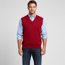 Club Room Red Solid 100 Merino Wool Sweater Vest, XL