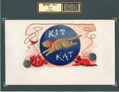 Old Original KIT KAT Cigar Label - GOLDEN CAT WITH BOW - BALL OF YARN - BIRD