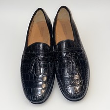 Pisa Florsheim Mens Black Shoes Crocodile Print Leather Slip On 18469 01 7.5 EEE