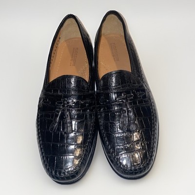 Pisa Florsheim Mens Black Shoes Crocodile Print Leather Slip On 18469 01 7.5 EEE