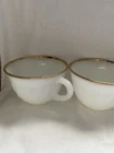 Vintage Fire King White Milk Glass Swirl Gold Trim Set of 4 Tea Cups