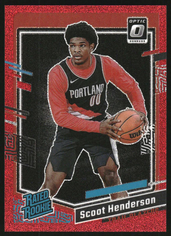2023 Donruss Optic Red Glitter Prizm #239 Scoot Henderson RC Rookie /75