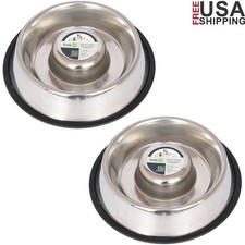 Slow Feed Stainless Steel Pet Bowl Set Dogs Cats Anti Skid Durable Design New