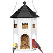 Metal Bird Feeder for Outdoor Hanging, Wild Bird Feeders with Circular Perch,...