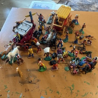 Plasty/Elastolin Steckfiguren Wildwest und Kutschen wie Timpo